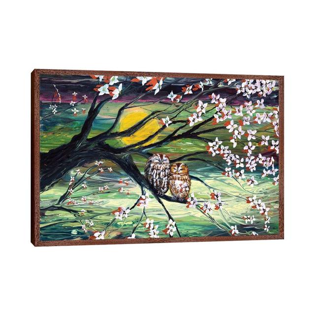 Sleepy Owls In Dogwood Blossoms Union Rustic Size: 66.04cm H x 101.6cm W x 3.81cm D, Format: Classic Wood Framed Canvas on Productcaster.