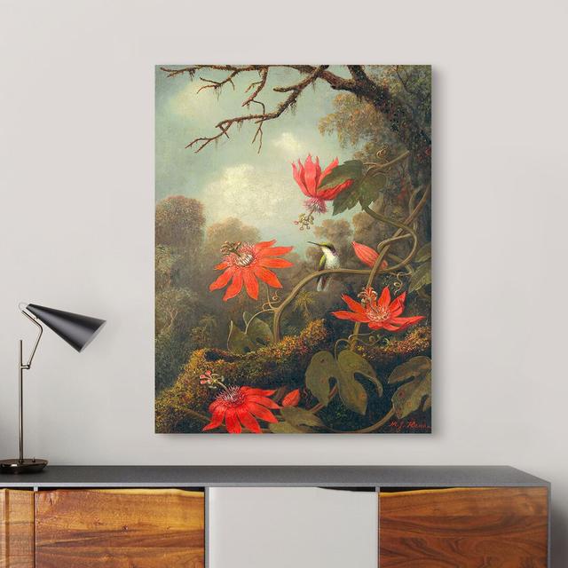 Leinwandbild Hummingbird and Passionflowers von Martin Johnson Heade Union Rustic Größe: 80 cm H x 60 cm B x 4 cm T on Productcaster.