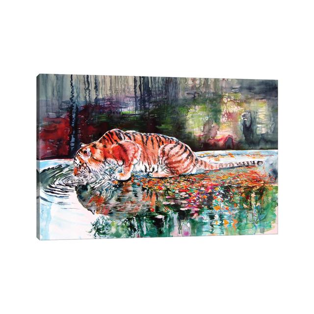 Drinking Tiger by Anna Brigitta Kovacs - Wrapped Canvas Graphic Art Latitude Vive Size: 45.72cm H x 66.04cm W x 1.91cm D on Productcaster.