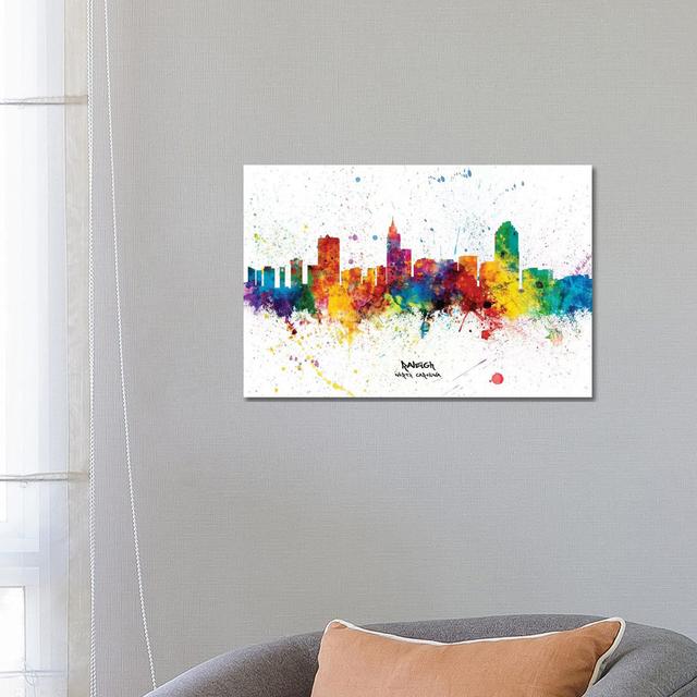 Raleigh North Carolina Skyline Splash by Michael Tompsett - Wrapped Canvas Gallery-Wrapped Canvas Giclée Wayfair Samples Size: 45.72cm H x 66.04cm W on Productcaster.