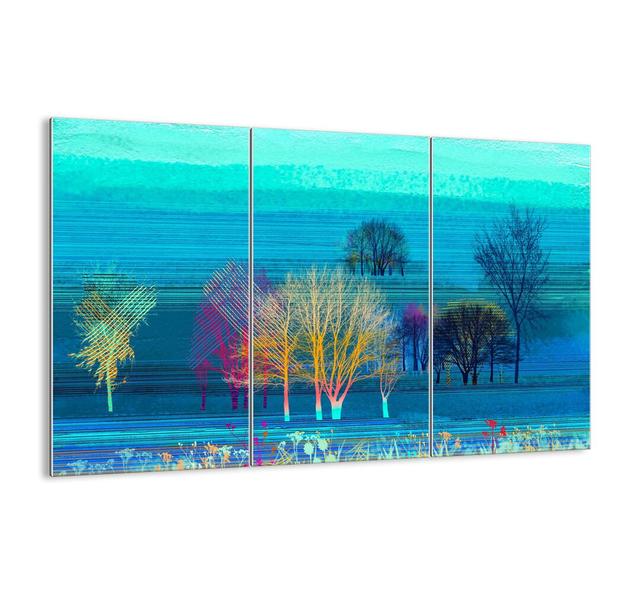 3-tlg. Glasbilder-Set Ausgelöschte Landschaft ModernMoments Größe: 70 cm H x 105 cm x 1,8 cm T on Productcaster.