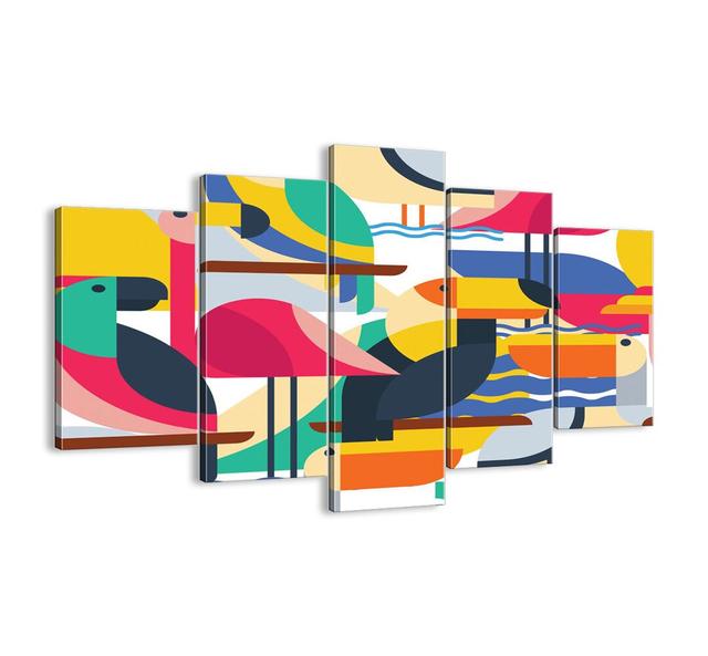 Bird Party - 5 Piece Unframed Graphic Art Print Set on Canvas Brayden Studio Size: 100cm H x 150cm W x 1.8cm D on Productcaster.