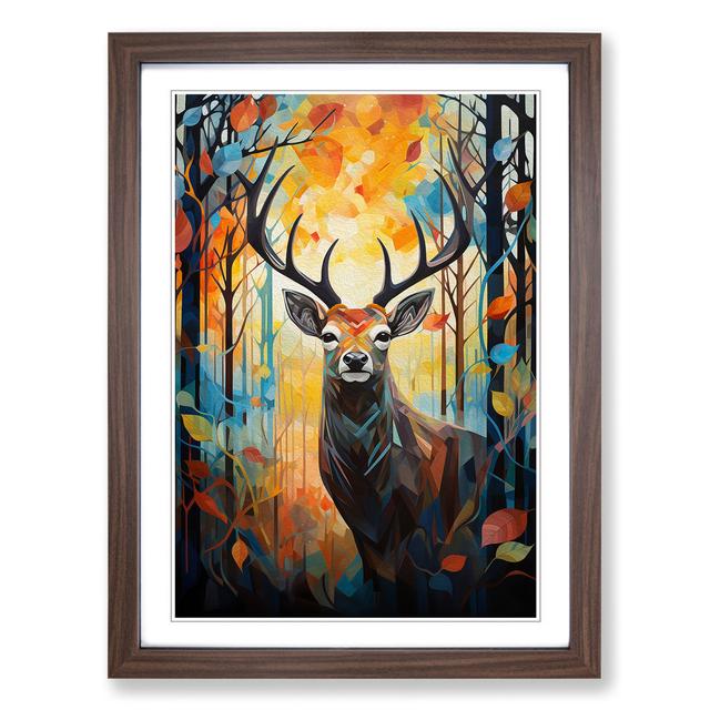 Stag In A Forest Constructivism - Single Picture Frame Art Prints on Wood Alpen Home Frame Colour: Walnut, Size: 34cm H x 25cm W x 2cm D on Productcaster.