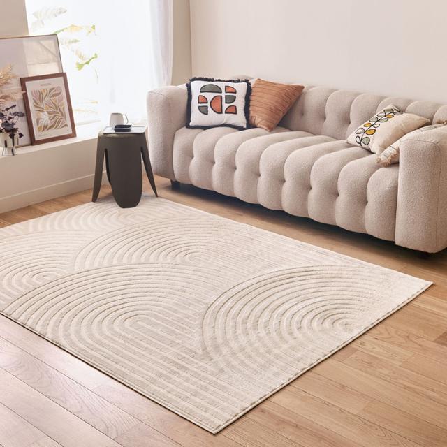 Aura Collection Living Room Rugs Wavy Design in Cream THE RUGS Rug Size: Rectangle 2'7" x 4'11" on Productcaster.