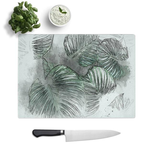 Glass Gathered Green Plant Leaves in Abstract Chopping Board East Urban Home Size: 28.5 cm W x 20 cm L on Productcaster.