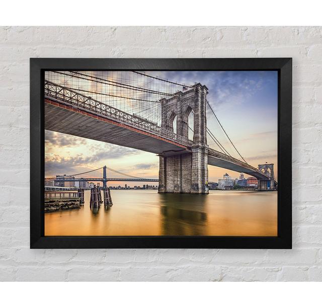 New York Bridge Orange River - Single Picture Frame Art Prints Bright Star Size: 100cm H x 141.4cm W x 3.4cm D on Productcaster.