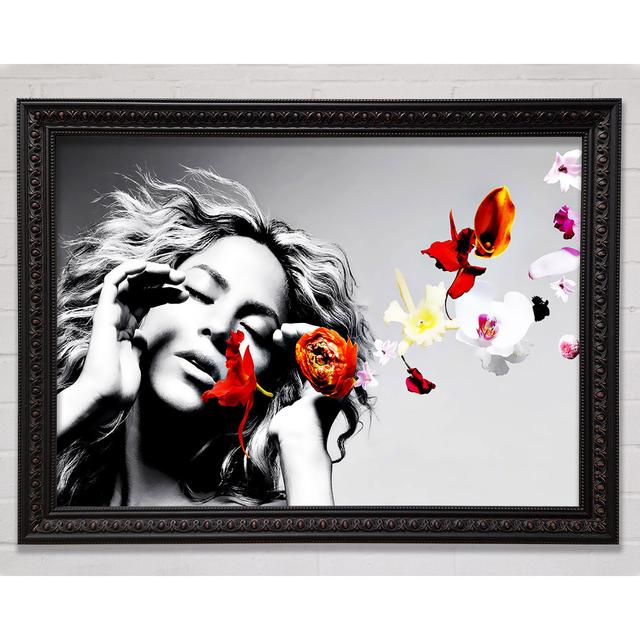 Shakira Orange Flowers Framed Print Bright Star Size: 100cm H x 141.4cm W on Productcaster.