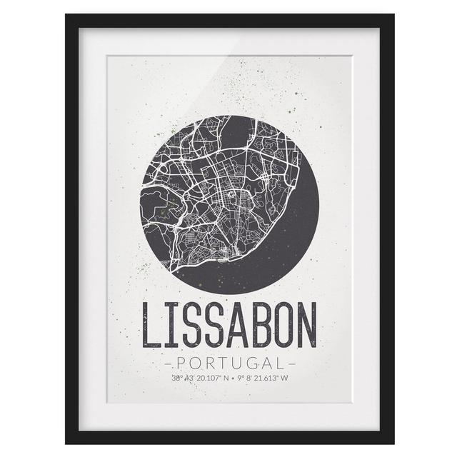 Lisbon Map - Retro Framed Photographic Print East Urban Home Frame Options: Matt black, Size: 70cm H x 50cm W on Productcaster.