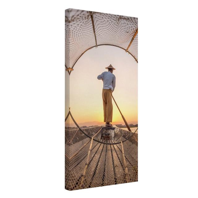 Intha Fisherman in the Morning by Jan Becke - Wrapped Canvas Photograph Ebern Designs on Productcaster.