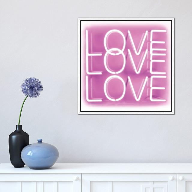 Neon Love Love Love Pink On White by Hailey Carr - Print on Canvas 17 Stories Size: 45.72cm H x 45.72cm W x 3.81cm D, Format: White Framed on Productcaster.