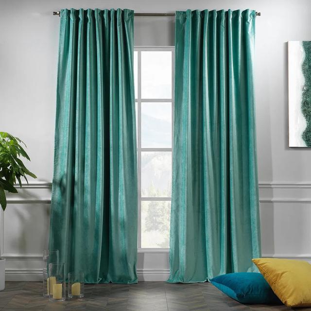 Extra langer und extra breiter Vorhang aus mattem Samt Lilijan Home & Curtain Vorhanggröße: 140 x 375 cm, Farbe: Pulverblau on Productcaster.