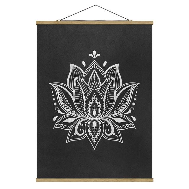 Lotus Illustration White Black - Graphic Art Print on Fabric Bloomsbury Market Size: 133.5cm H x 100cm W x 0.3cm D on Productcaster.