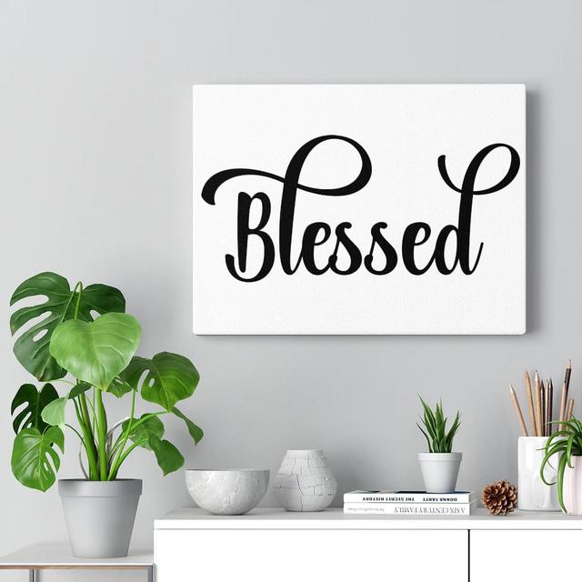 Blessed - Wrapped Canvas Typography Blue Elephant Size: 28cm H x 36cm W on Productcaster.