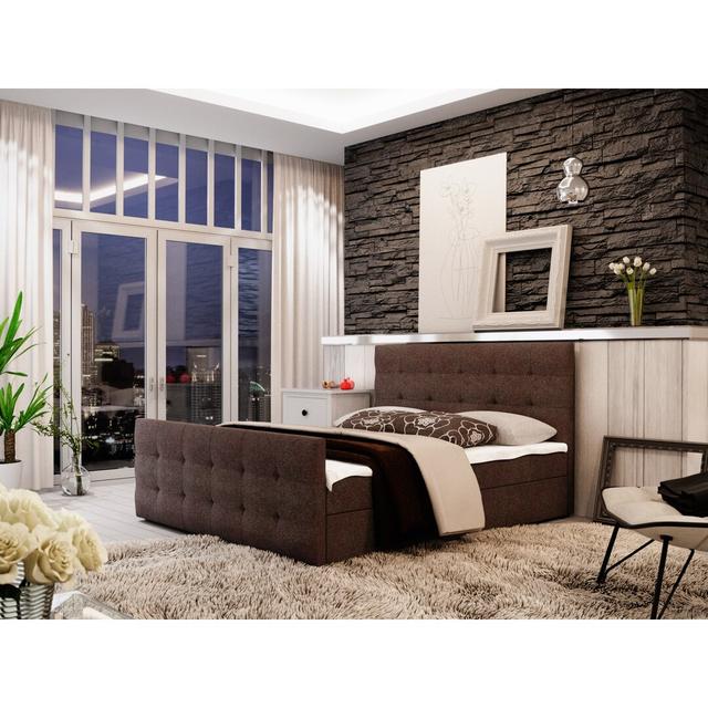 Lacole Boxspring Bed Mulan with Storage Latitude Run Size: Super King (6'), Colour: Brown on Productcaster.