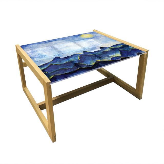 Landscape Coffee Table, Hills Under Cloudy Sky With The Reflection Of Moon Vivid Landscape Print, Acrylic Glass Center Table With Wooden Frame For Off on Productcaster.