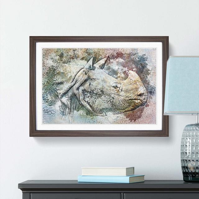 Wild Rhino in Abstract - Picture Frame Painting Print East Urban Home Size: 48cm H x 65cm W x 2cm D, Frame Option: Walnut Framed on Productcaster.