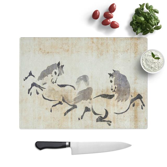 Tempered Glass Two Horses Playing by Kano Tan'yu Cutting Board East Urban Home Size: 28.5 cm W x 20 cm L on Productcaster.