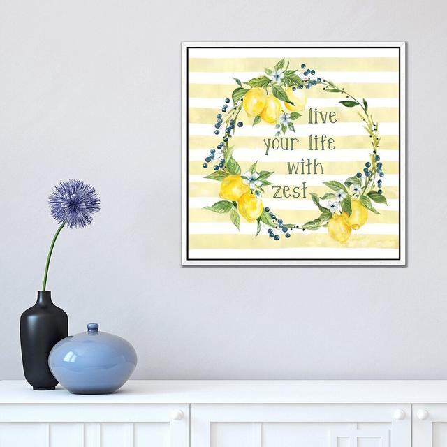 Life with Zest by Carol Robinson - Typography Print on Canvas August Grove Format: White Framed, Size: 45.72cm H x 45.72cm W x 3.81cm D on Productcaster.