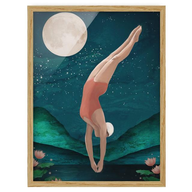 Illustration Bathing Woman Moon - Picture Frame Graphic Art Rosalind Wheeler Frame Option: Brown Framed, Size: 55cm H x 40cm W x 2cm D on Productcaster.