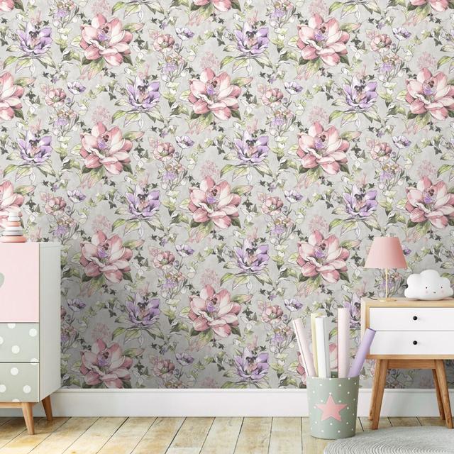 Adylin 10m x 53cm Matte Wallpaper Roll Marlow Home Co. Colour: Grey on Productcaster.