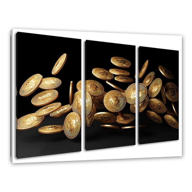 Flying Noble Bitcoins BTC - Wrapped Canvas Print Latitude Run Size: 60cm H x 180cm W x 2cm D, Format: 3 piece Canvas set on Productcaster.