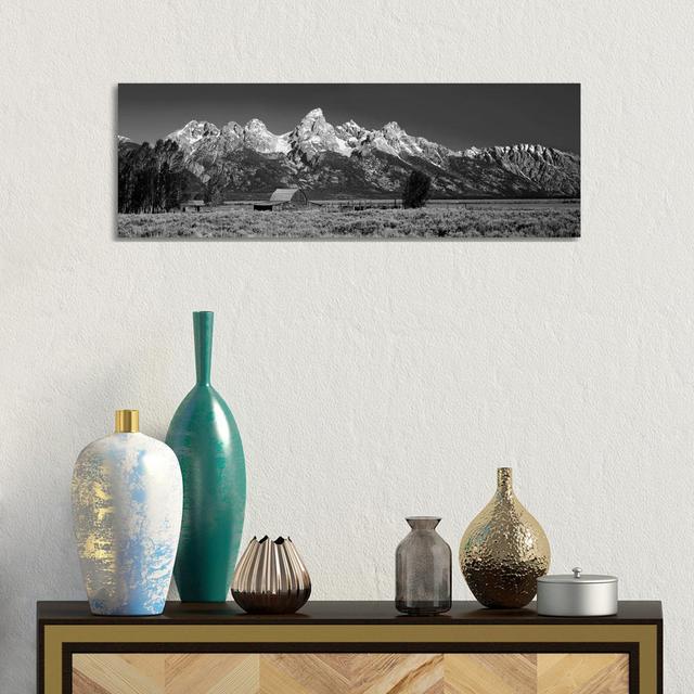 Barn On Plain Before Mountains, Grand Teton National Park, Wyoming, USA by Panoramic Images - Wrapped Canvas Panoramic Print Union Rustic Size: 30.48c on Productcaster.