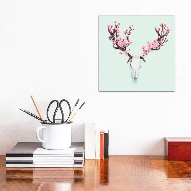 Cherry Blossom Skull by Paul Fuentes - Print on Canvas Latitude Run Size: 93.98cm H x 93.98cm W x 1.91cm D, Frame Option: No Framed on Productcaster.