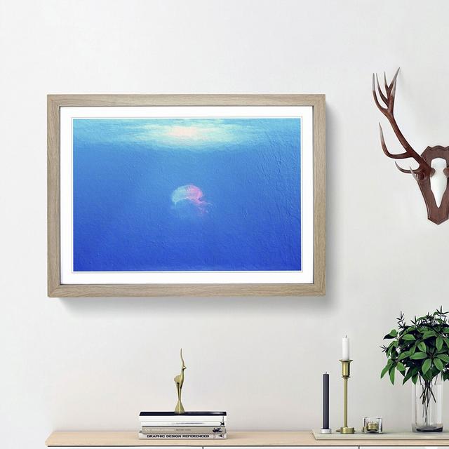 Jellyfish in Pink & Blue with Sunlight - Picture Frame Painting Print East Urban Home Frame Option: Oak Framed, Size: 36cm H x 48cm W x 2cm D on Productcaster.