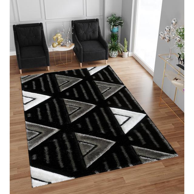 Gerika Power Loomed Polyester Black/Grey Rug Fairmont Park Rug Size: Rectangle 120 x 170cm on Productcaster.