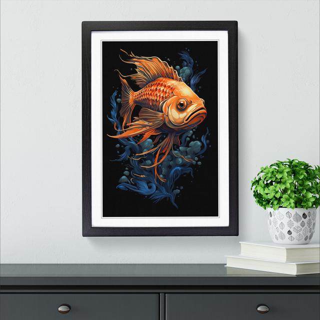 Fish Tachisme - Single Picture Frame Print on Wood Big Box Art Frame Colour: Black, Size: 46cm H x 34cm W x 2cm D on Productcaster.