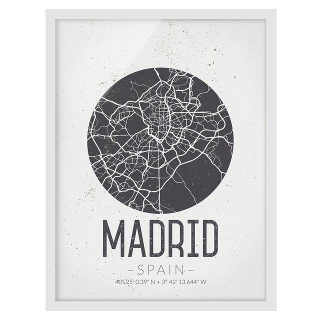 Madrid City Map - Retro - Picture Frame Graphic Art Maturi Size: 55cm H x 40cm W x 2cm D, Frame Option: White Framed on Productcaster.