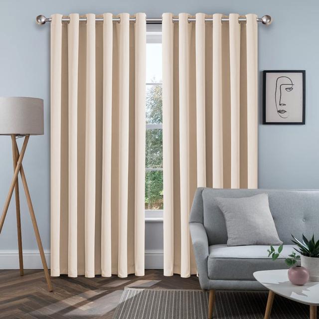 Blackout Eyelet Synthetic Room Darkening 100 % Polyester Thermal Curtain (Set of 2) Ebern Designs Panel Size: 167 W x 137 D cm, Colour: Cream on Productcaster.