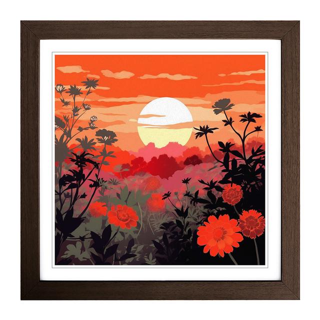 Japanese Sunset Floral No.2 - Single Picture Frame Print on Wood Marlow Home Co. Format: Walnut on Productcaster.