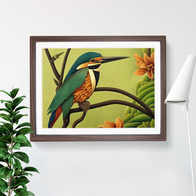 XH1022-10156X Wild Kingfisher Bird - Single Picture Frame Print Marlow Home Co. Size: 46cm H x 64cm W x 2cm D, Frame Colour: Walnut on Productcaster.