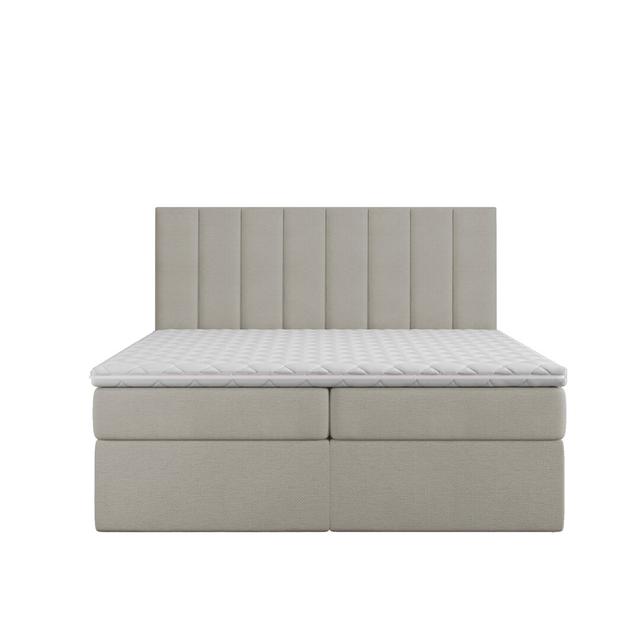 Boxspringbett Krustina mit Topper und Bettkasten ModernMoments Farbe: Graubeige, Größe: 140 x 200 cm, Matratzenhärte: H3 - Bonell-Matratze und PU-Scha on Productcaster.