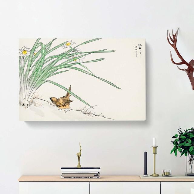 Japanese Wren & Daffodils by Numata Kashu - Wrapped Canvas Art Prints Print East Urban Home Size: 50cm H x 76cm W x 3cm D on Productcaster.