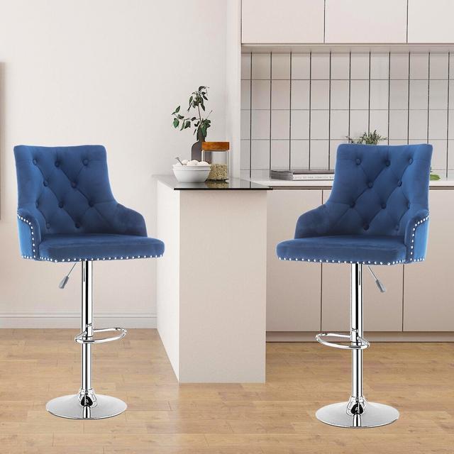 Montevallo Height Adjustable Swivel Bar Stool (Set of 2) Canora Grey Upholstery: Blue on Productcaster.