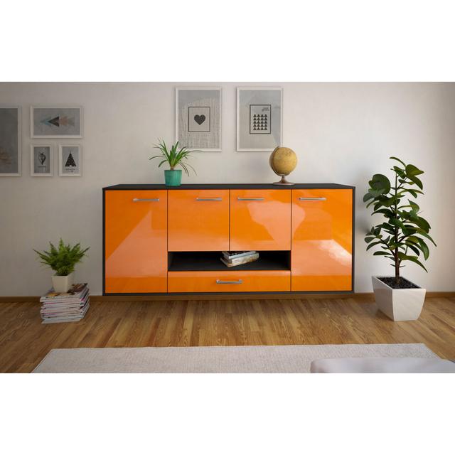 Nasyamah sideboard, color: oak/white, flying/metal handles, size: 180x79x35cm Ebern Designs Colour: Orange/Anthracite on Productcaster.