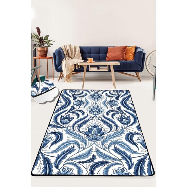 Gabilan Shaggy 100% Polyester White/Blue Indoor Use Only Rug Rosalind Wheeler Rug Size: Rectangle 80 x 150cm on Productcaster.