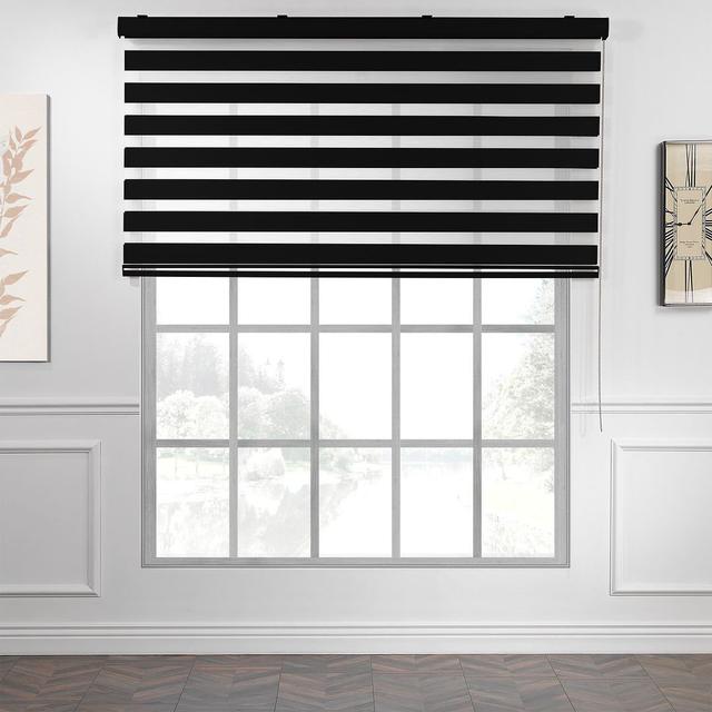 Custom Dual Layer Zebra Roller Blind with High Quality Metalic Pull Cord Symple Stuff Colour: Black, Blind Size: 185cm L x 167cm W on Productcaster.