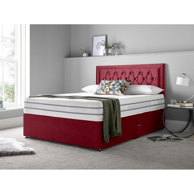 Muskingum Memory Foam Divan Bed Set Rosdorf Park Size: Kingsize (5'), Storage Type: 2 Right Side Drawers, Colour: Maroon on Productcaster.