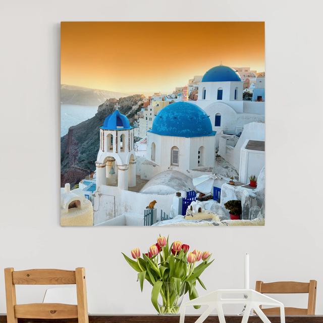 Leinwandbild - Sonnenuntergang Über Santorin Haus am Meer Format: 260g/m² Canvas, Größe: 100 cm H x 100 cm B on Productcaster.