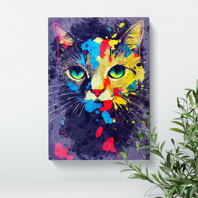 Paint Splat Cat No.4 - Wrapped Canvas Print Marlow Home Co. Size: 76cm H x 50cm W x 3cm D on Productcaster.