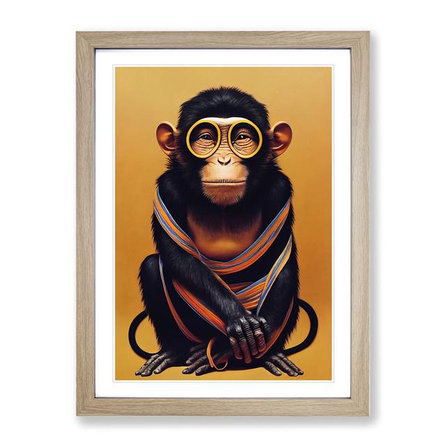 Young Monkey No.1 - Picture Frame Graphic Art World Menagerie Size: 34cm H x 25cm W x 2cm D, Frame Colour: Oak on Productcaster.