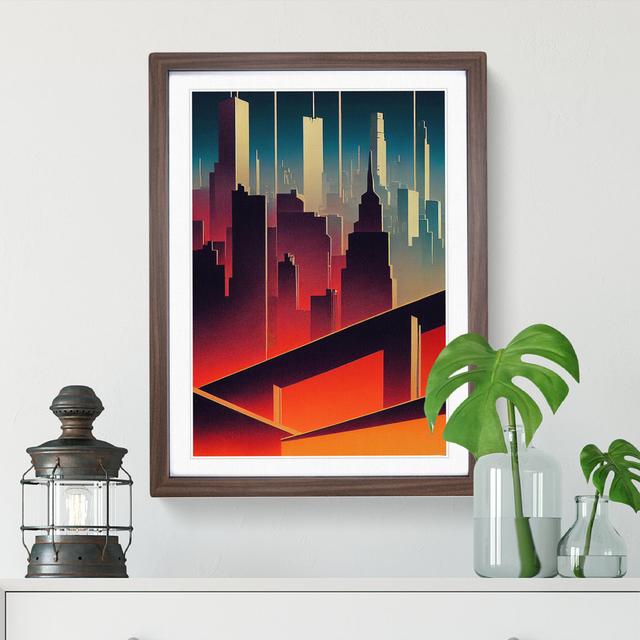 A City Skyline Sunset No.1 Abstract - Picture Frame Graphic Art 17 Stories Frame Colour: Walnut, Size: 34cm H x 25cm W on Productcaster.