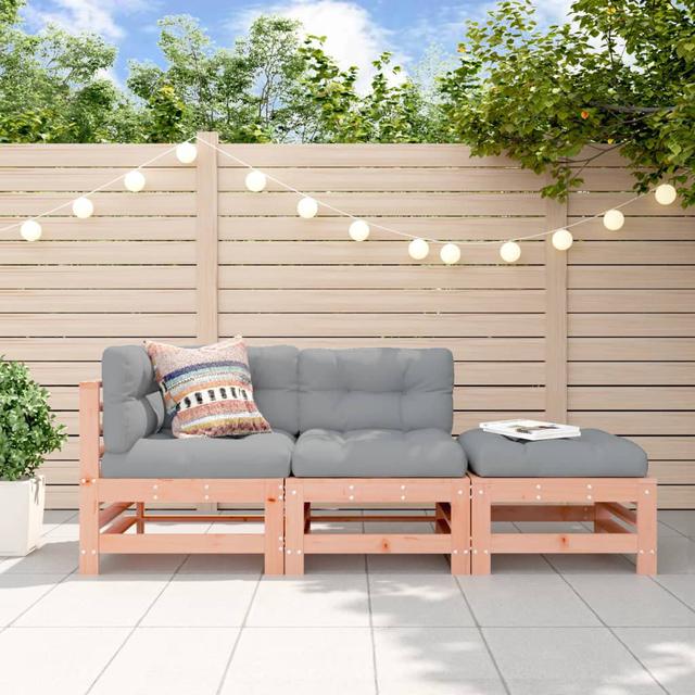 Brayden Studio 3 Piece Garden Lounge Set Solid Wood Douglas Brayden Studio Frame Colour: Brown, Cushion Colour: Grey on Productcaster.