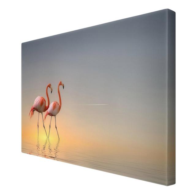 Flamingo Love Photographic Print on Canvas East Urban Home Size: 150cm H x 100cm W on Productcaster.