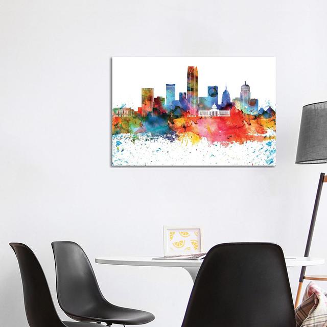 Oklahoma Colourful Watercolour Skyline by WallDecorAddict - Wrapped Canvas Painting Latitude Run Size: 66.04cm H x 101.6cm W x 3.81cm D on Productcaster.