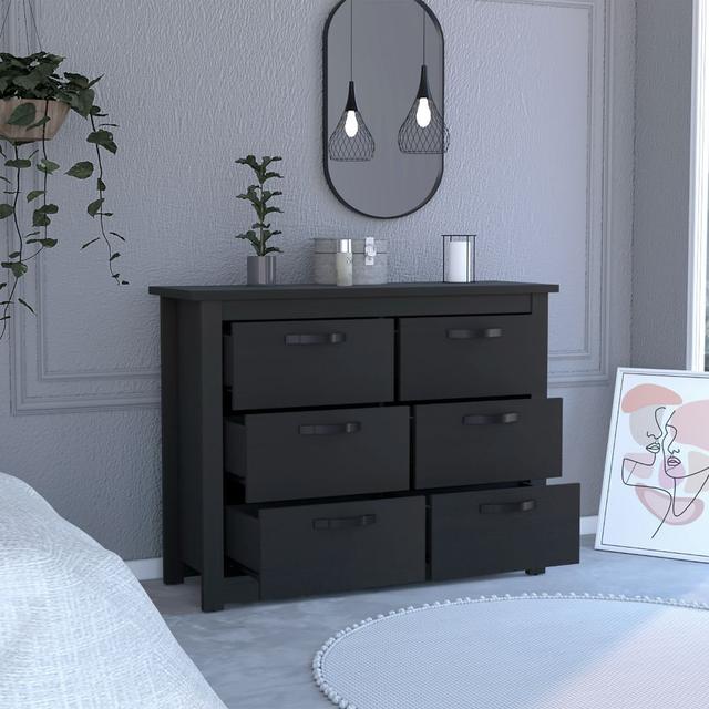 TUHOME Double Dresser With 6 Drawers Becca, 120 CM W X 40,7 CM D X 91,7 CM H, Black Ebern Designs on Productcaster.