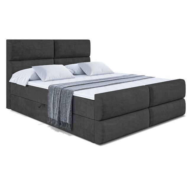 Boxspringbett mit H4 Multipocket-Matratze, Bettkasten und Topper 17 Stories Größe: 140 cm B x 200 cm L, Farbe: Schwarz on Productcaster.